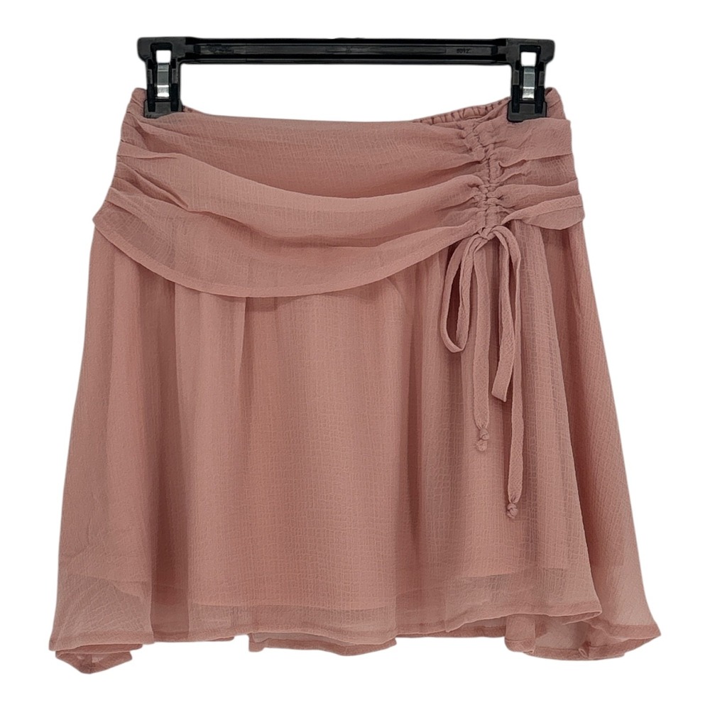 Promesa Pink Chiffon Mini Skirt Ruched Side Tie Smocked Back Womens Large